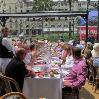 Enjoying a lovely french dinner with champagne at Monaco Grand Prix 2012! My first experience without earplugs. We must go back soon, it was a fantastic experience!